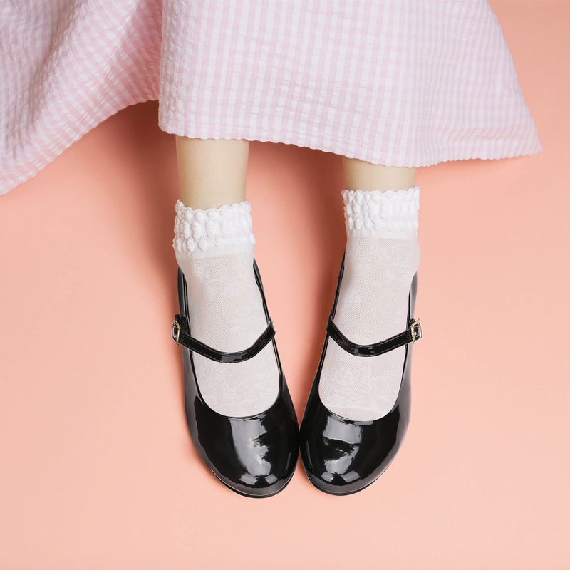 MIXIN Girls Mary Jane Dress Shoes - Princess Ballerina Flats Low Heels for School Party Wedding, Back to School Shoes for Girls (Little Kid/Big Kids) Black Size 2 - Image 2
